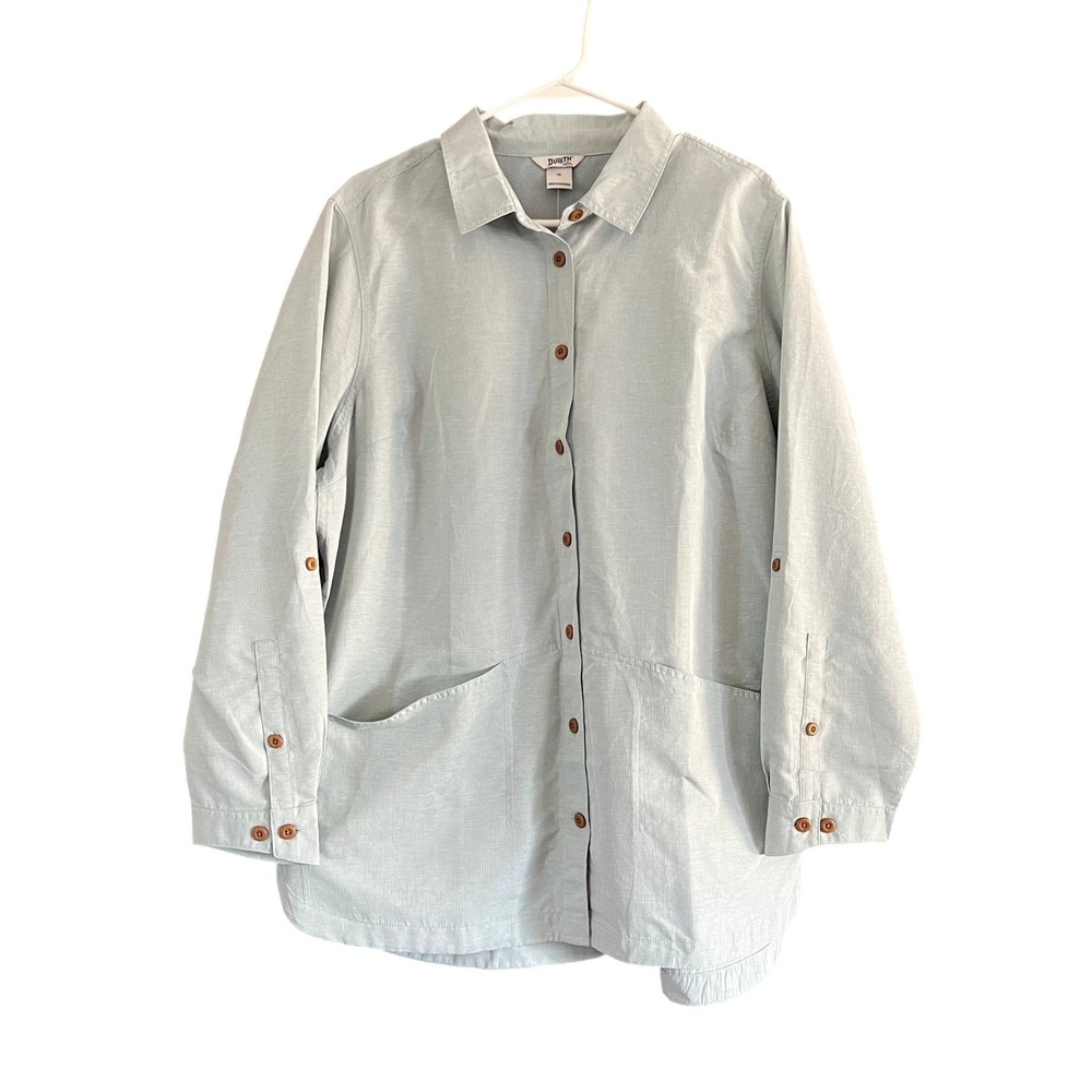 Duluth Trading Co Heirloom Gardening Shirt 1X Light Blue Roll Tab Utility Top